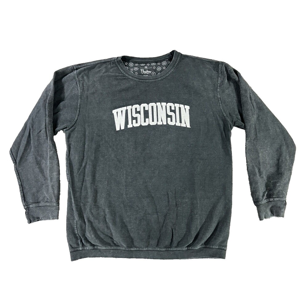 Wisconsin Badgers Pressbox Black Comfy Cord VTG Wash Basic Arch Sweatshirt 2XL